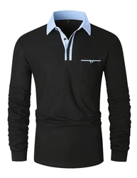 LIUPMWE Poloshirt Herren Langarm Getäfelt T Shirts Männer Hemd T-Shirt Slim Fit Golf Sports Schwarz (43)