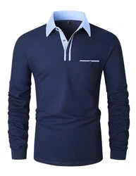 LIUPMWE Poloshirt Herren Langarm Getäfelt T Shirts Männer Hemd T-Shirt Slim Fit Golf Sports Blau (43)