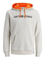 JACK & JONES Male Hoodie Logo White Melange/Shocking Orange