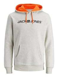 Herren JJECORP Old Logo Sweat Hood, Kapuzen Hoodie Langarm, White Melange/Shocking Orange, M