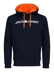 JACK & JONES Male Hoodie Logo Navy Blazer/Shocking Orange