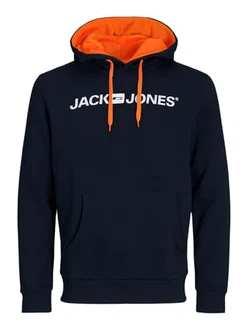 JACK & JONES Male Hoodie Logo Navy Blazer/Shocking Orange
