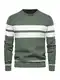 LUVCES Herren Pullover Lässig Farbe Block Rundhalsausschnitt Gestreifter Strickpullover Langarm Tägliches Tragen Top Armeegrün M