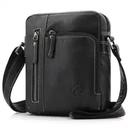 Umhängetasche Herren Leder - Schultertasche für Männer (Schwarz)