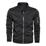 Herren Leichte-Dünne Bomberjacke-Klassische Stehkragen-Outdoor Jacke-Mantel Schwarz