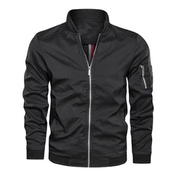 Herren Leichte-Dünne Bomberjacke-Klassische Stehkragen-Outdoor Jacke-Mantel Schwarz