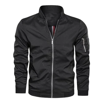 Herren Leichte-Dünne Bomberjacke-Klassische Stehkragen-Outdoor Jacke-Mantel Schwarz