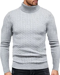 Fastkoala Herren Rollkragenpullover Pullover Basic Warm Jumpers Strickwaren Strickjacke Tops Regulär Slim Fit Grau M