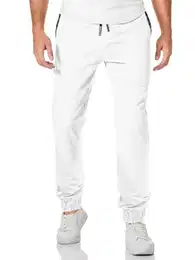 Herren Hosen Baumwolle Casual Jogger Sporthose Freizeithose Cargo Chino Hose Elastische Hosen mit Taschen, Weiß M