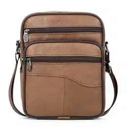 Umhängetasche Herren Schultertasche Leder Tasche Vintage Herrentasche zum Umhängen Shoulder Bag Men Crossbody Handytasche Messenger Bag für Arbeit Reise Alltagsleben (Dunkelbraun Umhängetasche)