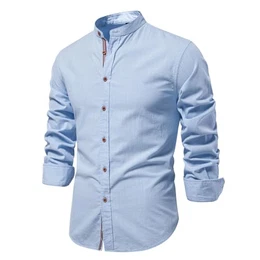 2025e 2025 2025 Hemd Herren Langarm Mit Geradem Schnitt Business Shirt Hemden Comfort Stehkragen Herrenhemd Herrenhemden Mittelalter Modische Regular Fit Freizeithemden Hellblau M