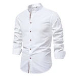 2025 Hemd Herren Langarm Mit Geradem Schnitt Business Shirt Hemden Comfort Stehkragen (2025) Weiß