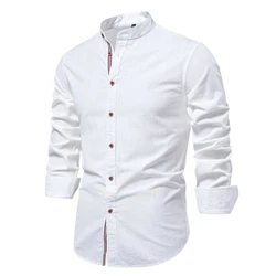 2025 Hemd Herren Langarm Mit Geradem Schnitt Business Shirt Hemden Comfort Stehkragen (2025) Weiß
