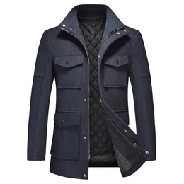 Herren Wintermantel Warmer Mittellang Mehrfachtasche Mantel Jacke(Dunkelblau,M)
