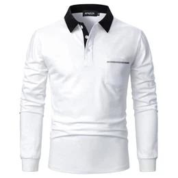 Poloshirt Herren Langarm Baumwolle Golf T-Shirt Casual Tops,Weiß2,M