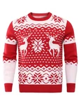 Demigimi Weihnachtspullover Herren Strickpullover Christmas Sweater Weihnachtspulli Weihnachten Pullover Hoodie Sweatshirt Rot/Weiß/Dunkelrot