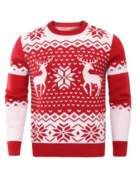 Demigimi Weihnachtspullover Herren Strickpullover Christmas Sweater Weihnachtspulli Weihnachten Pullover Hoodie Sweatshirt Rot/Weiß/Dunkelrot