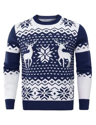 Demigimi Weihnachtspullover Herren Strickpullover Christmas Sweater Weihnachtspulli Weihnachten Pullover Hoodie Sweatshirt Dunkelblau/Blau/Weiß/Hellblau/Beige