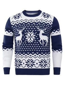 Demigimi Weihnachtspullover Herren Strickpullover Christmas Sweater Weihnachtspulli Weihnachten Pullover Hoodie Sweatshirt Dunkelblau/Blau/Weiß/Hellblau/Beige