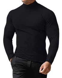 LAOARA Herren Rollkragenshirt Langarmshirt T Shirt Stehkragen Longsleeve Thermo Baumwolle Langarm Slim Fit Pullover Schwarz M