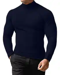 Herren Rollkragenshirt Langarmshirt T Shirt Stehkragen Longsleeve Thermo Baumwolle Langarm Slim Fit Pullover Blau M