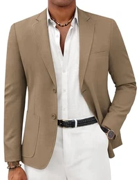 Lässiger Herren-Sportmantel, leichter Blazer mit zwei Knöpfen, schmale Passform, Business-Jacken, Braun, M