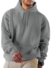 Hoodie Herren Kapuzenpullover Langarm Pullover Einfarbig Sweatshirts Basic Sweat Hoodie Baumwolle Winter Casual Grau M