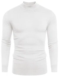 Babioboa Herren Strick Pullover mit Rundhals Feinstrick Langarmshirt Halb Rollkragen Pulli Sweater Einfarbig Thermo Basic Oberteile Freizeit Slim fit(Weiß,M)