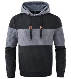 Hoodie Herren Oversize Kapuzenpullover für Herren Langarm Freizeit Jacquard Farbblock Sweatshirt mit Zip Taschen Schwarz Dunkelgrau M