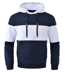 Huayuzh Hoodie Herren Oversize Kapuzenpullover Langarm Freizeit Jacquard Farbblock Sweatshirt mit Zip Taschen Marineblau/Weiß