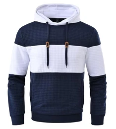Hoodie Herren Oversize Kapuzenpullover für Herren Langarm Freizeit Jacquard Farbblock Sweatshirt mit Zip Taschen Marineblau Weiß M