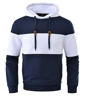 Huayuzh Hoodie Herren Oversize Kapuzenpullover Langarm Freizeit Jacquard Farbblock Sweatshirt mit Zip Taschen Marineblau/Weiß