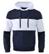 Huayuzh Hoodie Herren Oversize Kapuzenpullover für Herren Langarm Freizeit Jacquard Farbblock Sweatshirt mit Zip Taschen Marineblau Weiß M