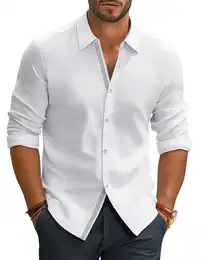 Business Hemd Herren Langarm Bügelfreie Hemden Stretch Button Down Casual Shirt Weiß M