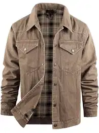 Jeansjacke Herren Western Sommerjacke Cowboy Übergangsjacke Karierte Flanellfutter Denim Trucker Jacken mit Druckknopf 3270 Brown M