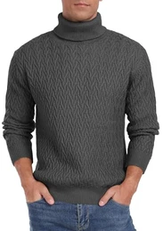 Herren Gerippter Strickpullover Rollkragen Langarm Sweater Casual Pullover Pulli Herren(Dunkelgrau, M
