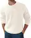 QIXING Herren Pullover Rundhals Waffel Langarm Pulli Strickpullover mit Waffelmuster Regular Fit Winter Pullover(Weiß, M)