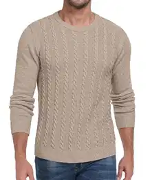 Herren Strickpullover Kabel Stricken Dicken Rundhalsausschnitt Weben Pullover Winter Warm Langarm Pullover für Herren (Khaki, M)