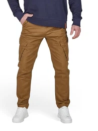 Cargohose Herren Stretch Tapered Fit RIVNick Cargo Hose Taschen, Größe:32, Farbe:Safari Brown