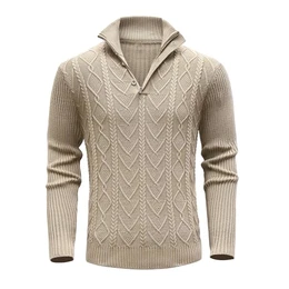 MeiLayM Herren Pullover Strickpullover mit Reißverschlusskragen Langarm Strickpullover mit Stehkragen Winterpullover Feinstrick Sweat Winter Warme Weiche Pullover Leichter Arbeitspullover Khaki,M