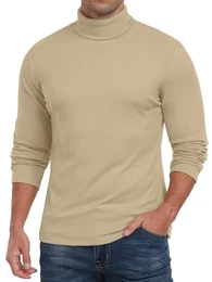 Herren Thermo Unterhemd Langarm Rollkragen Funktionsshirt Winter Warm Thermounterwäsche Oberteil (Khaki, M)