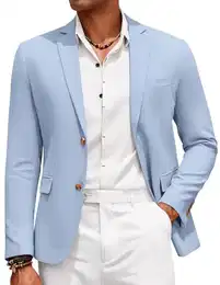 Lässiger Herren-Blazer aus Baumwoll-Leinen, leichter Leinen, Sportmantel, zwei Knöpfe, Anzugjacke, Hell, blau, XL