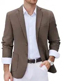 Lässiger Herren-Blazer mit zwei Knöpfen, Sportmäntel, leicht, bedrucktes Futter, Anzugjacke, Braun, M