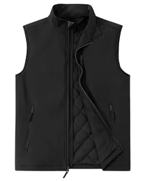 Herren Softshell Weste mit Puffer Gefüttert Wasserdichte Übergangswesten Winddichte Steppwesten Hybridjacke Bodywarmers mit 5 Tachen für Radfahren Golf Laufen Schwarz M