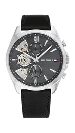 Multi Zifferblatt Quarz Uhr für Herren mit Schwarzes Lederarmband - 1710644