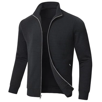 Huayuzh Jacke Herren Übergangsjacke Winter Karierten Jacquard Alltag Freizeit Jacken mit Reißverschlusstasche