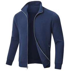 Huayuzh Jacke Herren Übergangsjacke Winter Karierten Jacquard Alltag Freizeit Jacken mit Reißverschlusstasche Marine