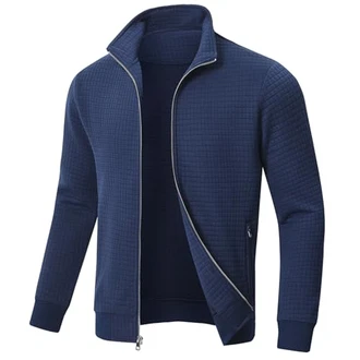 Huayuzh Jacke Herren Übergangsjacke Winter Karierten Jacquard Alltag Freizeit Jacken mit Reißverschlusstasche Marine