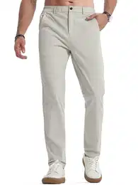 Herren Chinohose Grau Stretch Freizeithose Regular Fit Stoffhose Anzughose Einfarbig 60% Baumwolle Passform Mit Bundgummi M