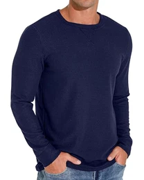 T Shirt Herren Waffel Langärmelig Lässig T-Shirt Gemütliche Atmungsaktiv Hautfreundlich Sweatshirt Pullover Mit Rundhalsausschnitt Für Männer (Marineblau, M)